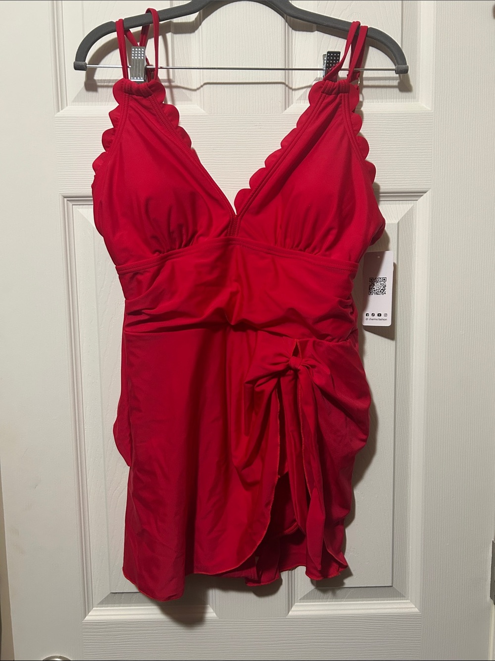 Red Scalloped Wrap Swimdress